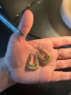 Gold-Tone Olive Resin Drop Earrings